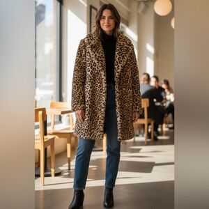 Calvin Klein Vintage Leopard Faux Fur Statement Coat